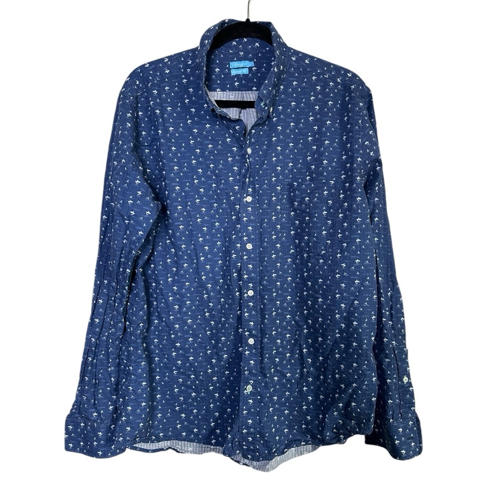 J.McLaughlin Men’s Shark Printed Casual Button Down‎ Shirt 100% Cotton Size XL
